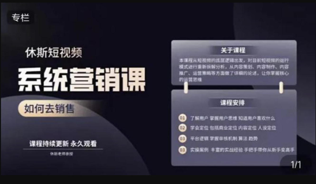 休斯短视频系统运营大课，你掌握核心的运营思维 价值7800元